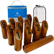 Wooden Throwing Game - 12 Numbered Block Toss Games Set with Scoreboard & Car...