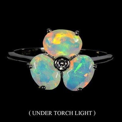 925 Sterling Silber Ring Oval Feueropal 7x5mm Natur Edelstein Schmuck Größe 8