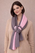 Handmade Colorblock Chunky Knit Multi-use Scarf Pink Gray