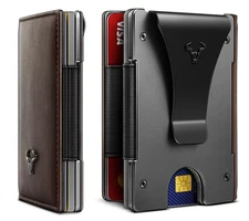 Mens Money Clip, Slim Leather Wallet Card Case For Men Expandable for 11 Card...