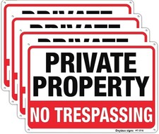 Large No Trespassing Signs Private Property Metal 10x14 inches, 4-Pack