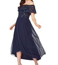 Roman Beautiful Navy Part Sequin  Evening Dress Party, Size 16