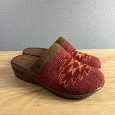 Born Handcrafted Bandy Blanket Clogs Rust Aztec Wool Leather Women Size 10
