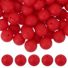60 Pcs Silicone Beads, 15mm Bulk Beads for Keychain Making, Red