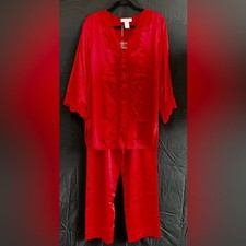 Val Mode Vintage Red Satin and Lace Pajama Lingerie Set Size Medium