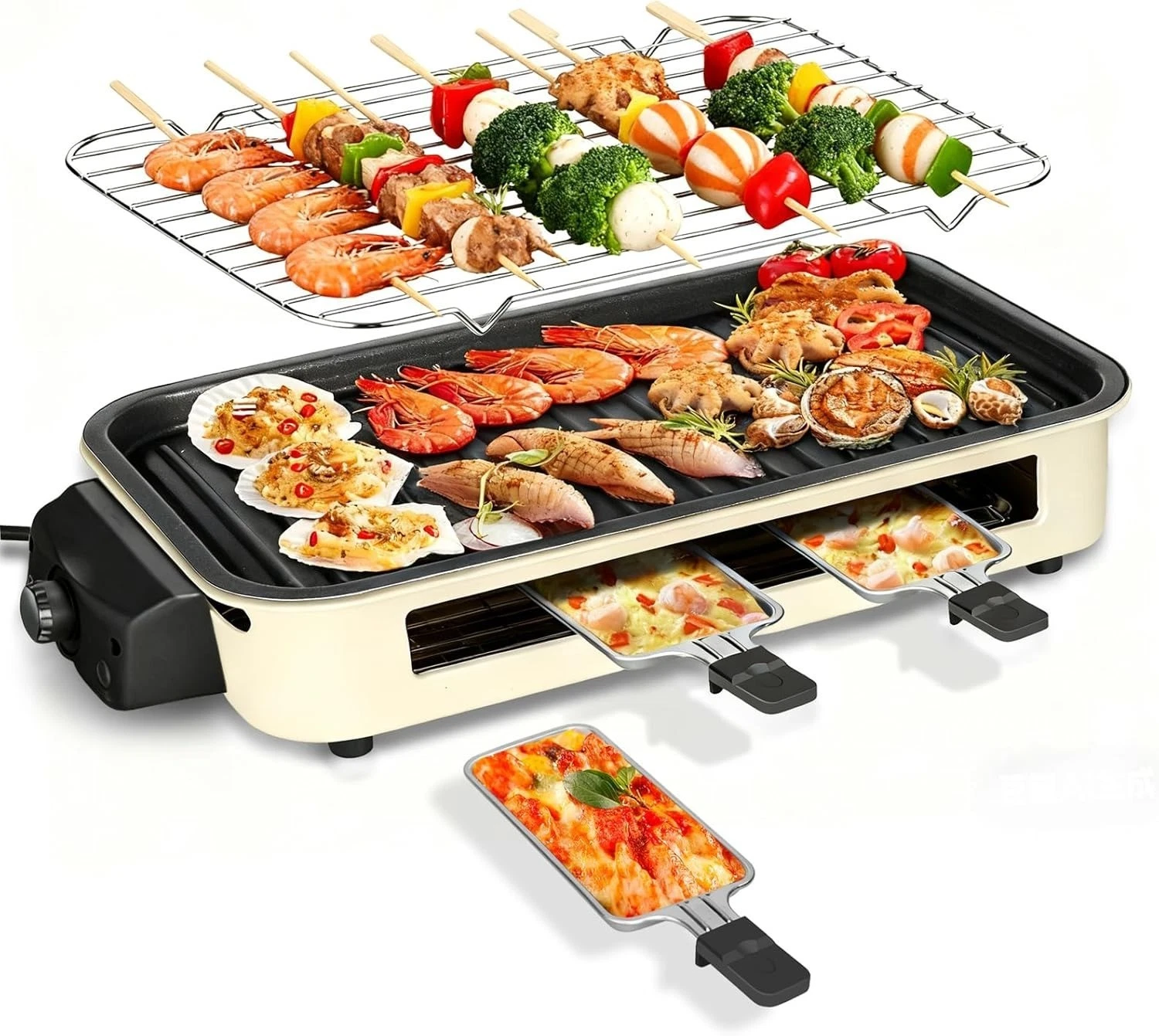 1500W Electric Indoor Grill Smokeless Korean BBQ Raclette Griddle Plate 2-in-1