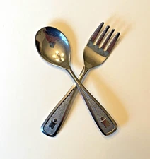 2 Pc Baby Toddler Fork & Spoon Deluxe Stainless Steel Vtg 1980 First Years Japan