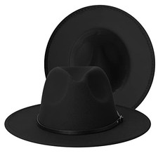 Womens  Mens Fedora Hats, Wide Brim Fedora Hats Large-X-Large Ba-black-belt