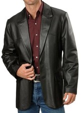 Men's Black Genuine Lambskin Leather Blazer Two Button Regular Fit Jacket Coat