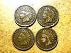 Bulk Lot Four (4) 1909 Nice VERY GOOD Last Year of Issue Indian Head Pennys I10