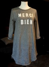 Forever 21 Grey Long Sleeve Dress with 'MERCI BIEN' Print