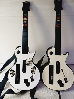 Lot Of 2 Wii Guitar Hero Gibson Les Paul White Wireless Guitars  - Works