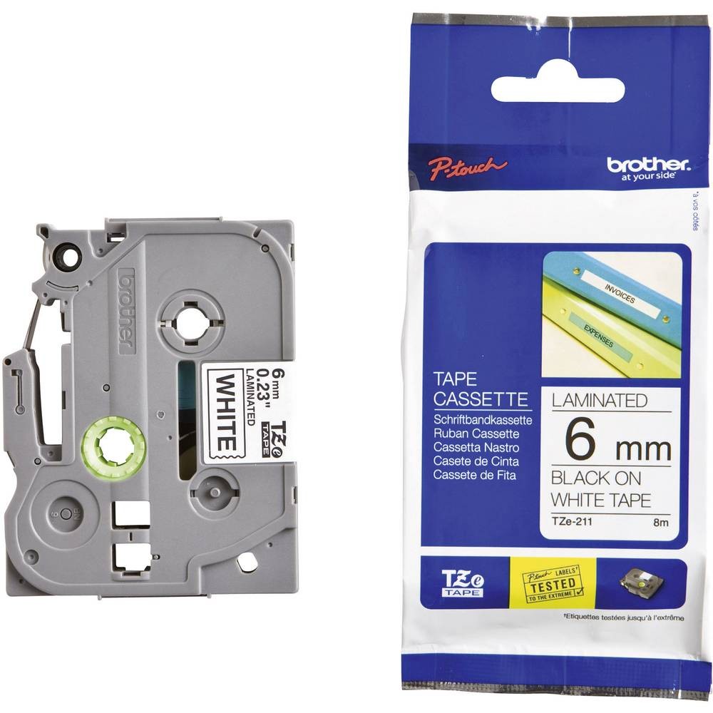Ruban TZe-211 Brother 6mm laminé ultra-résistant écriture noire sur blanc