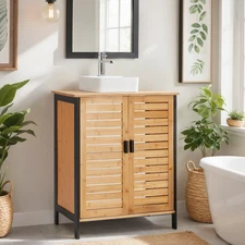 Danrelax 24″ Bamboo Under-Sink Vanity Cabinet – Sliding Door & Adjustable Shelf