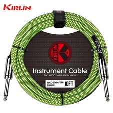 Kirlin 10FT 1/4" Straight Ends Woven Green Guitar/Bass Cables with Cable Tie