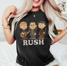 Rush x Peanuts Retro T-Shirt Geddy Lee Alex Lifeson Neil Peart Rock Band Vintage