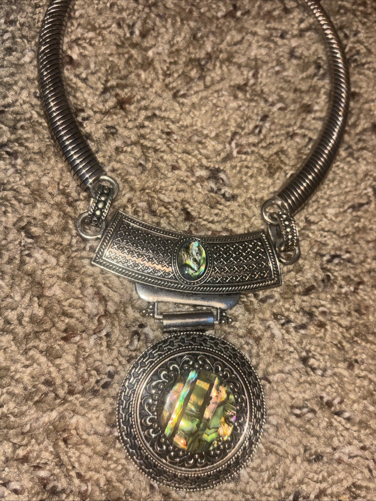 FX Signed Silver Tone Abalone Statement Necklace … - image 1