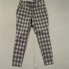 Nine West Heidi Pull On Plaid Skinny Pants Womens 12 Gray Black Stretch Trousers