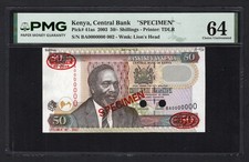 Kenya 50 Shillings 1-4-2003 P41as  Specimen N.002  Uncirculated Grade 64 Top Pop