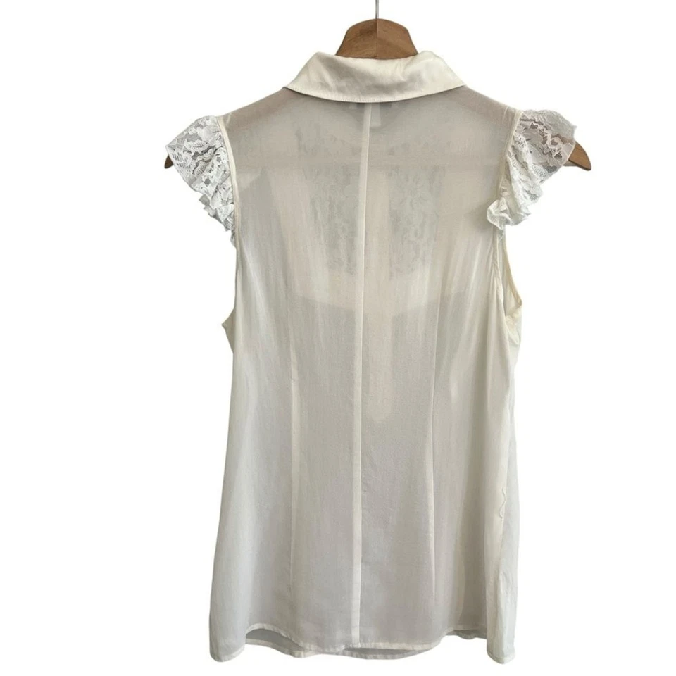 Top de coqueta de seda Bebe para mujer talla S blanco roto ribete de encaje romántico femenino Foto 3 de 4