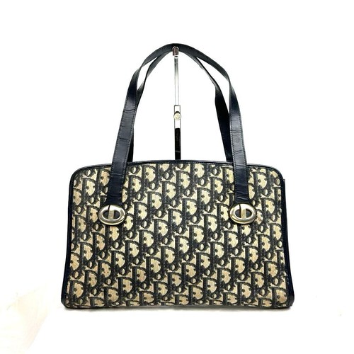 Christian Dior Mini Tote Canvas Leather Navy Unisex Pre-owned From Japan