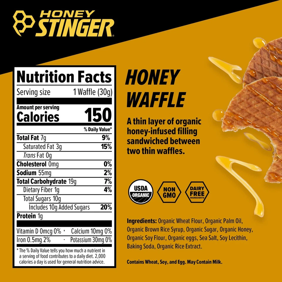 Waffle orgánico Honey Stinger, miel, nutrición deportiva, 16,96 onzas, paquete de 16 Foto 3 de 4