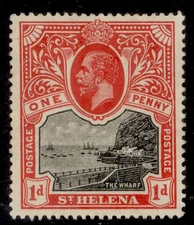 ST. HELENA GV SG73, 1d black & carmine-red, LH MINT. THICK PAPER VARIETY