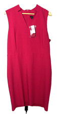 Ann Taylor Factory Hot Pink Knee Length V neck Belted Dress Women Size 16 NWT