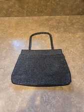 Vintage Whiting and Davis Black Enamel Mesh Purse w/ Metal Chain Handle  GFrame