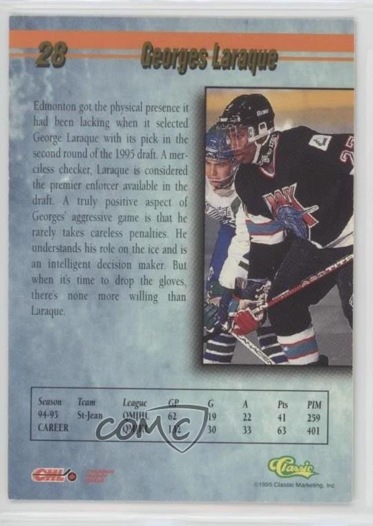 1995 Classic Draft Georges Laraque #28 - Image 2 of 2