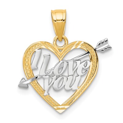 10k Yellow Gold Rhodium I LOVE YOU Heart Charm Pendant