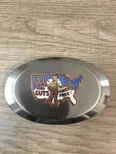 Vintage "God, Guns and Guts Made America Free " Silver Tone Oval Belt Buckle