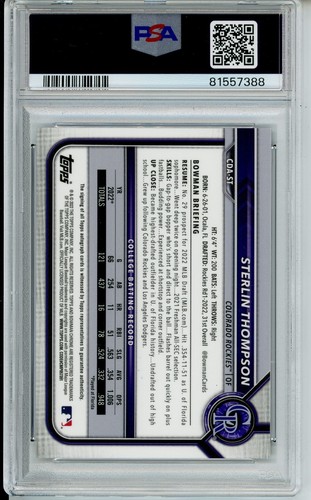 Bowman Draft Sterlin Thompson 2022 automático PSA 10 - Imagen 2 de 2