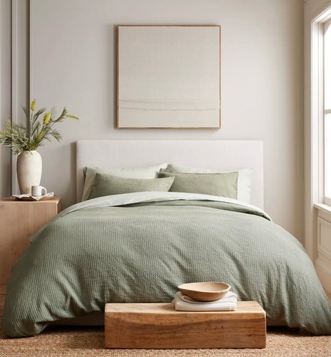 NWT! Quince 100% Organic Cotton Waffle Olive Duvet & 2 Shams! King/ Cal King(54) - Picture 2 of 11