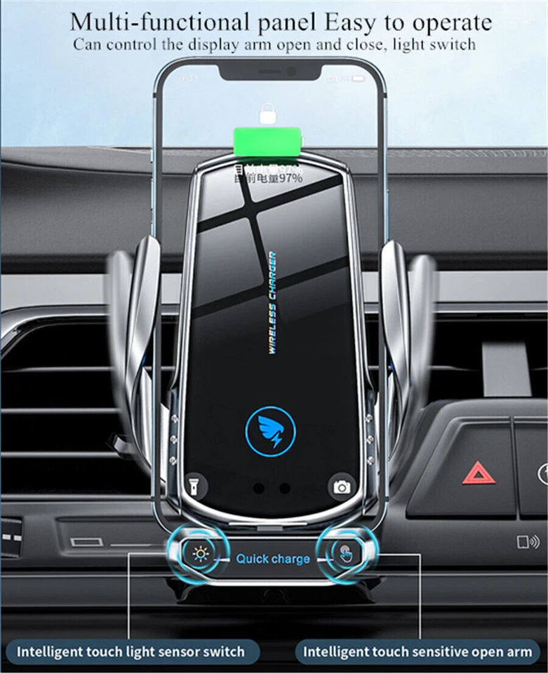 15W Wireless Car Charger Automatic Sensor Clamping Charging Mount Phone Holder - Image 2 of 4