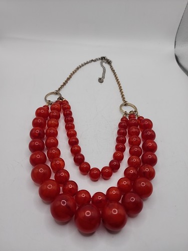 Triple Strand Beaded Necklace 16" + 3.5" Extension CLAIRE'S Red Acrylic - Picture 8 of 10