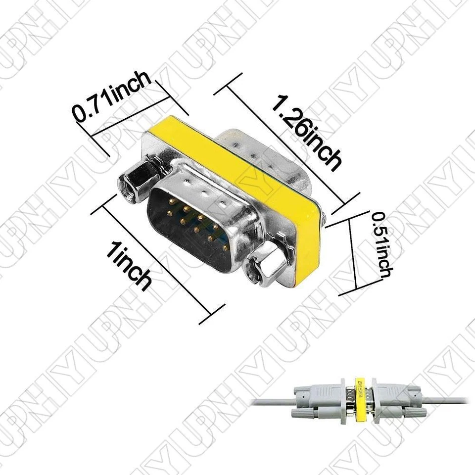 5x DB9 D-SUB 9 Pin RS232 Serial Male to Male Mini Gender Changer Coupler Adapter - Image 3 of 4