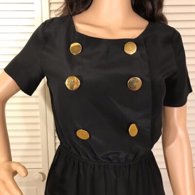 Amanda Uprichard Faux Gold Buttons Black Silk Elastic Waist Pullover Dress  XS | eBay