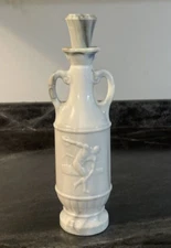 Decanter Vase 13" White Marble-Look Greek Olympics Cork Stopper Jim Beam VTG