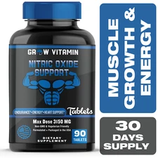 GROW VITAMIN L-Arginine HCL | Energy, Stamina, Vascularity & Muscle Growth MAXXX
