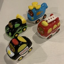 Vtech Go Smart Wheels 4 Lot - Police Fire Plane Race Car Tested/Working