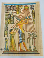 Lot of 4 Handmade Egyptian Papyrus with vivid color designs.