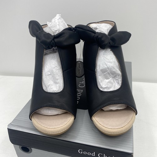Good Choice Womens Kimora Faux Leather Bow Pumps Peep-Toe Heels Shoes 7.5 Black - 第 3/9 張圖片