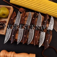 EVEREST KNIVES 20 PC CUSTOM MADE DAMASCUS STEEL STEAK KNIVES KITCHEN SET  WOOD