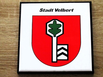 Stadt Velbert - Stadtwappen - Keramik Kachel Fliese - Metallrahmen  RAKO 1977