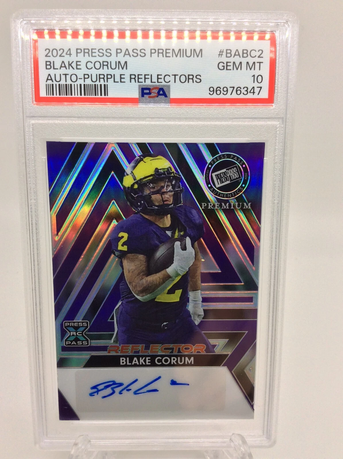 Blake Corum Leaf Press Pass Premium Autographs #BABC2 Purple Reflectors