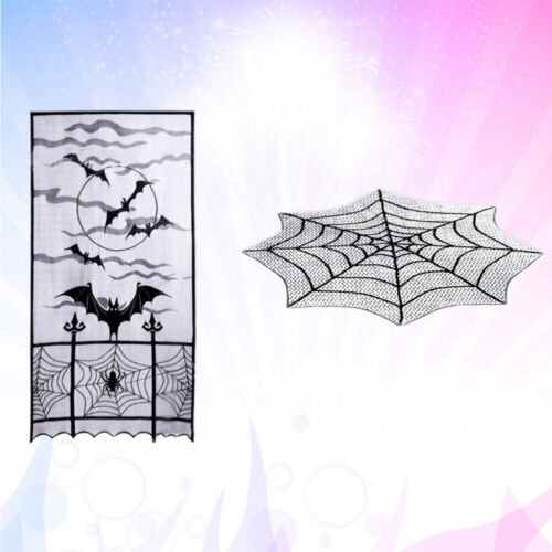  2 Pcs Spider Web Tablecloth Satin Runner for Party Black Cloths Stove Lampshade - Afbeelding 1 van 11