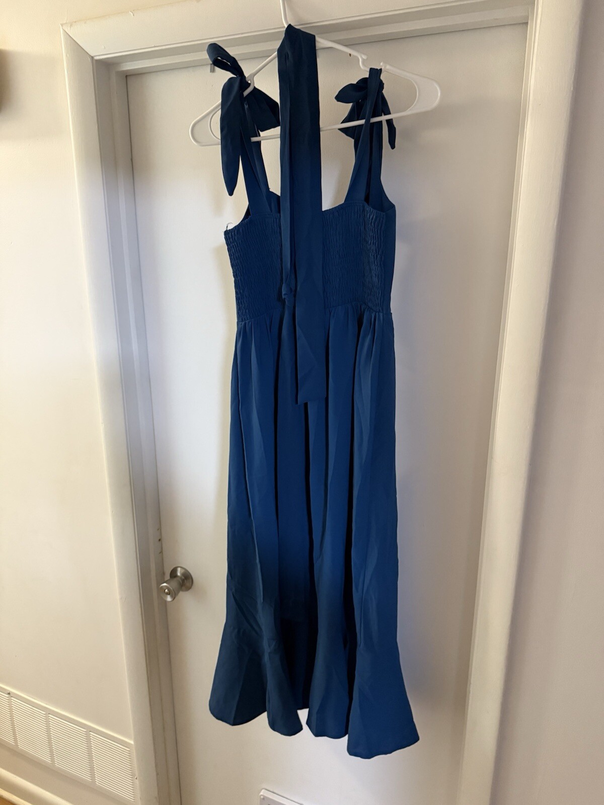 ANRABESS Womens MediumFormal Dress Square Neck Ruffle Split Midi Dress Deep Blue