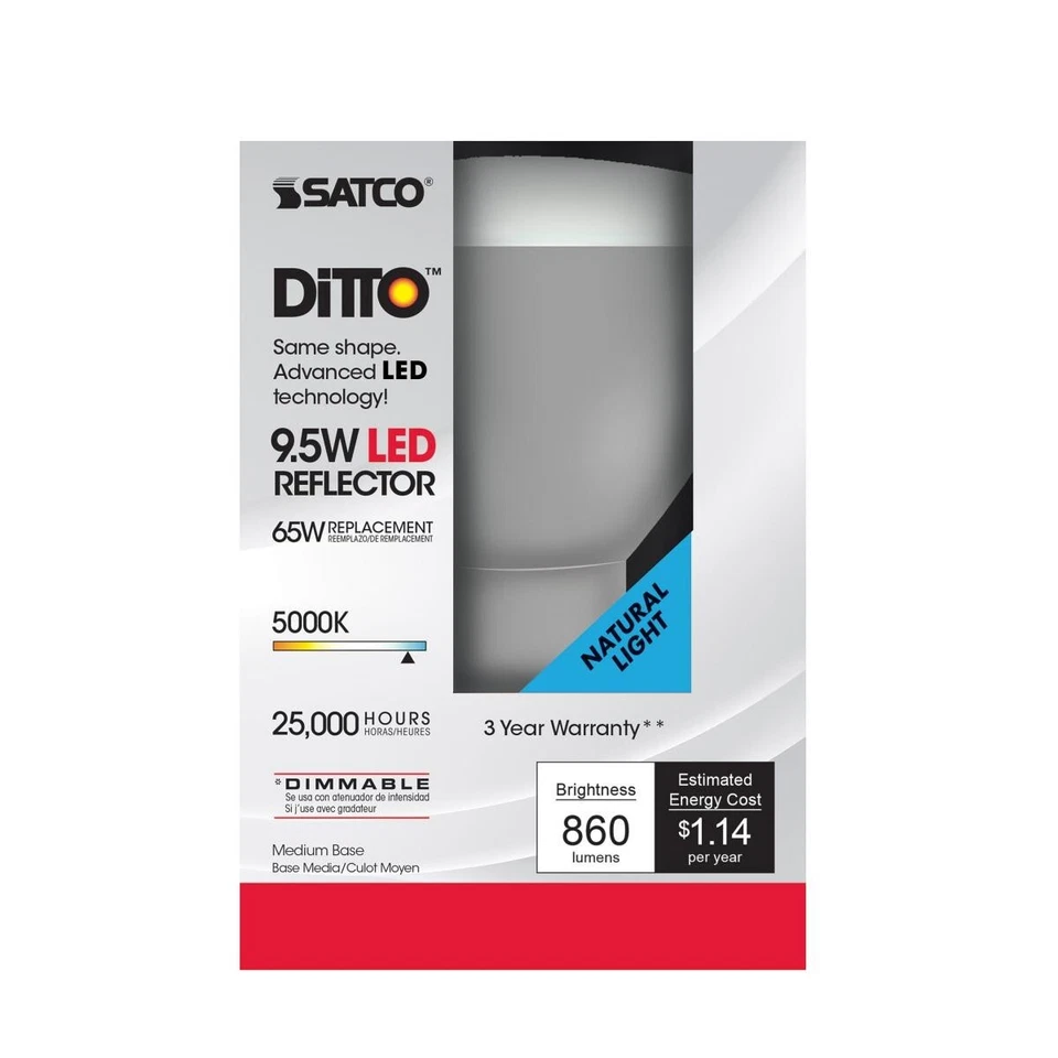 SATCO S9623 - 9.5 Watt BR30 Dimmable LED Light Bulb - 5000K (6 or 12 Pack) - Image 2 of 4