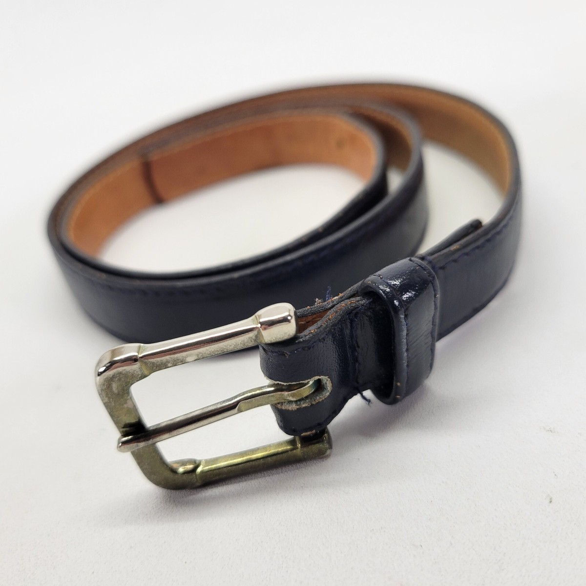 The Leather Shop Belt 26 Top Grain Cowhide Navy Blue 6100 Skinny